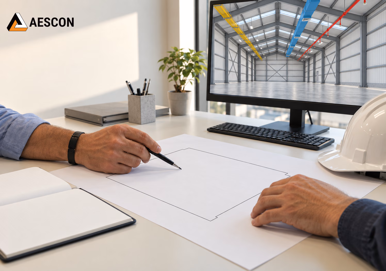 การหารือเป้าหมายโครงการร่วมกับภาพโมเดล BIM บนจอ